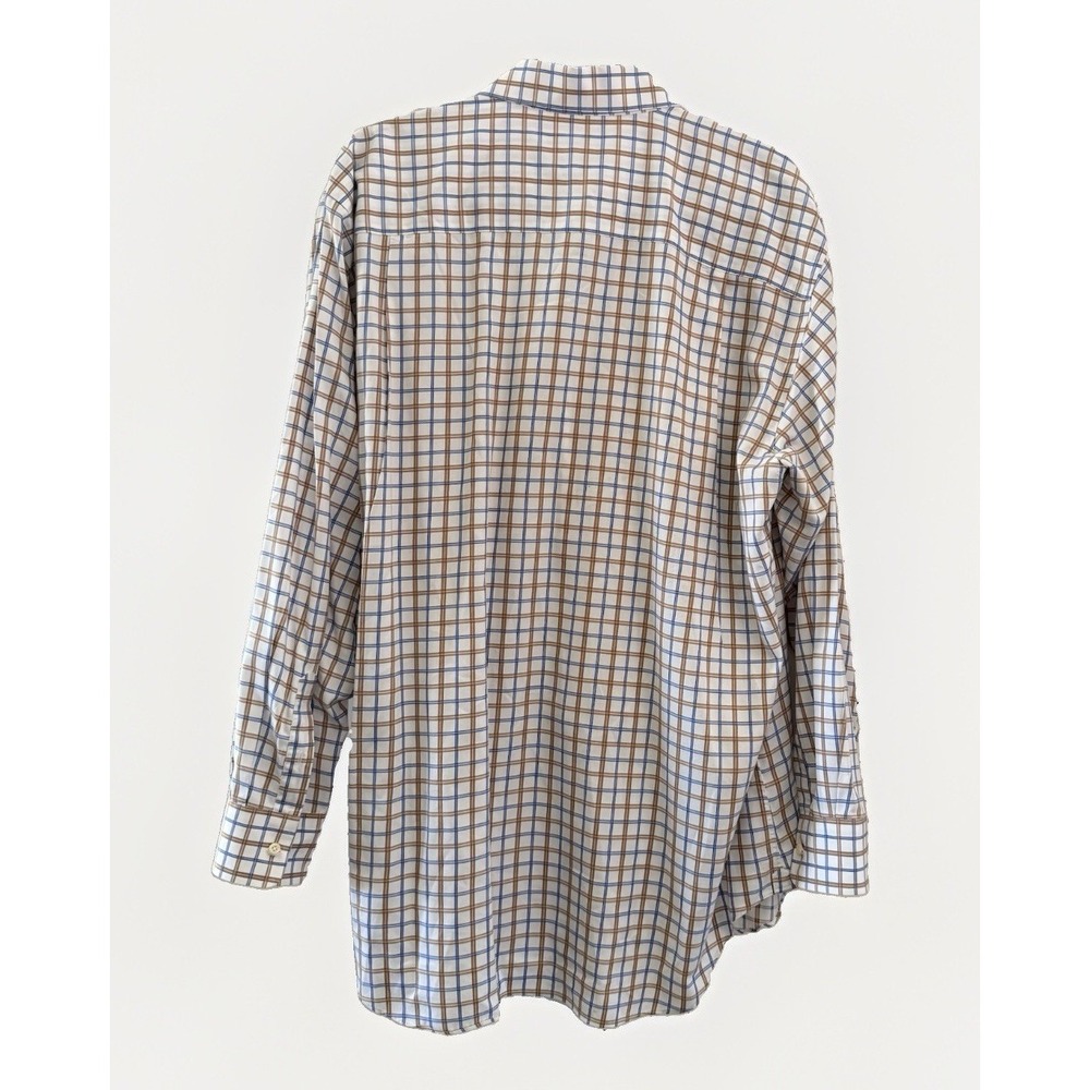 David Donahue Shirt Mens 17.5 34/35 Cotton Plaid Button Up Long Slv Brown Blue - Picture 13 of 13